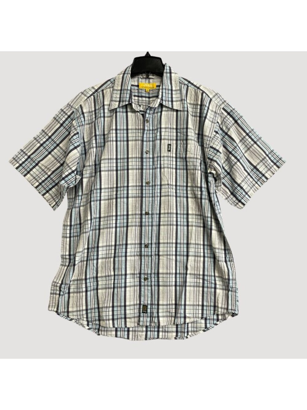 Jeep Men's L Plaid Button-Down Short-Sleeve Shirt Blue & White Casual Wear P0305